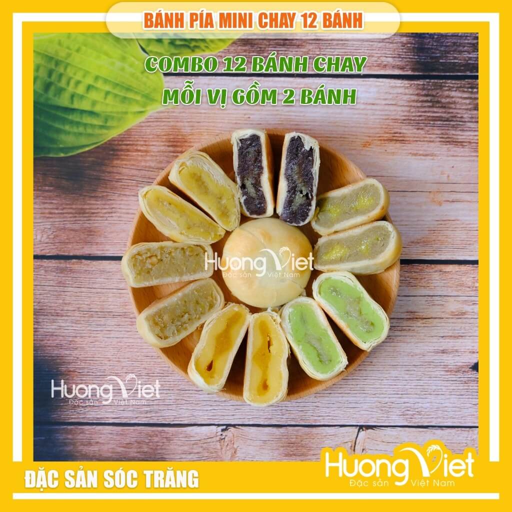 Combo bánh pía mini chay 12 bánh 6 vị Tân Huê Viên hộp 500g