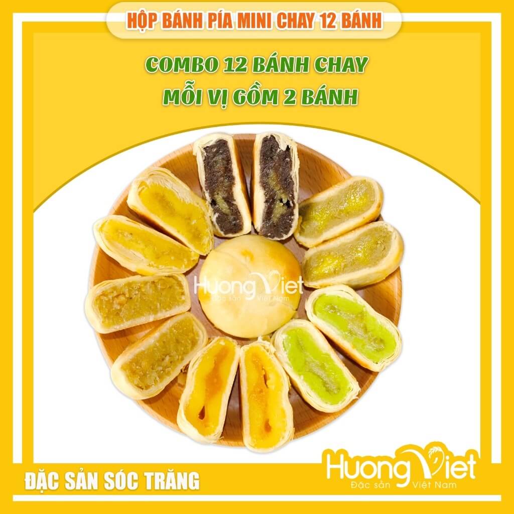 Combo bánh pía mini chay 12 bánh 6 vị Tân Huê Viên hộp 500g