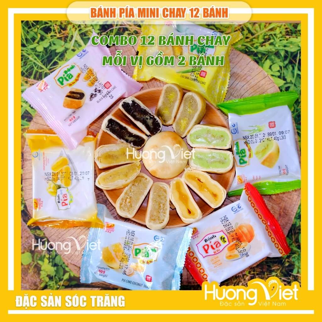 Combo bánh pía mini chay 12 bánh 6 vị Tân Huê Viên hộp 500g
