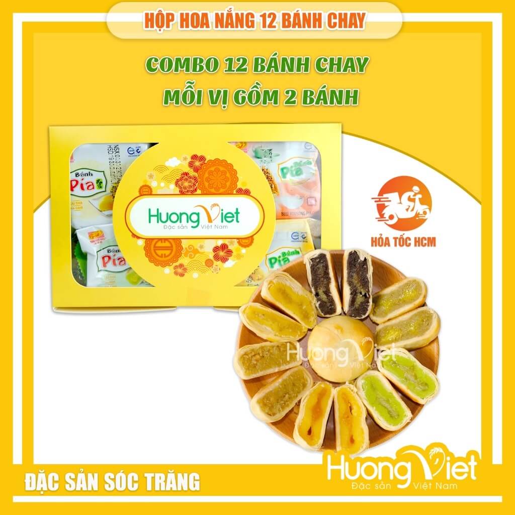 Combo bánh pía mini chay 12 bánh 6 vị Tân Huê Viên hộp 500g