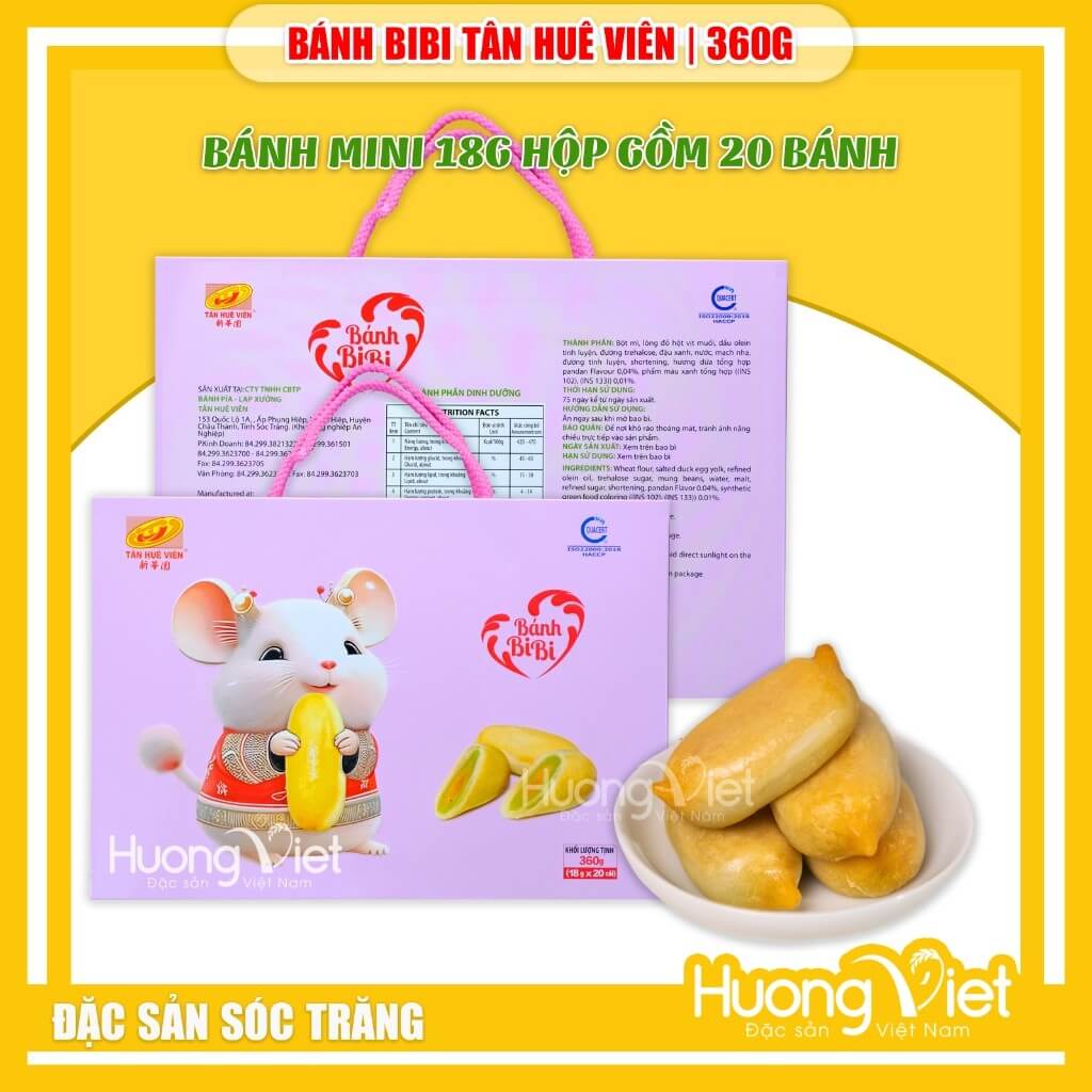 Bánh pía Bibi Tân Huê Viên vị Lá Dứa trứng - Ít ngọt, hộp 360g