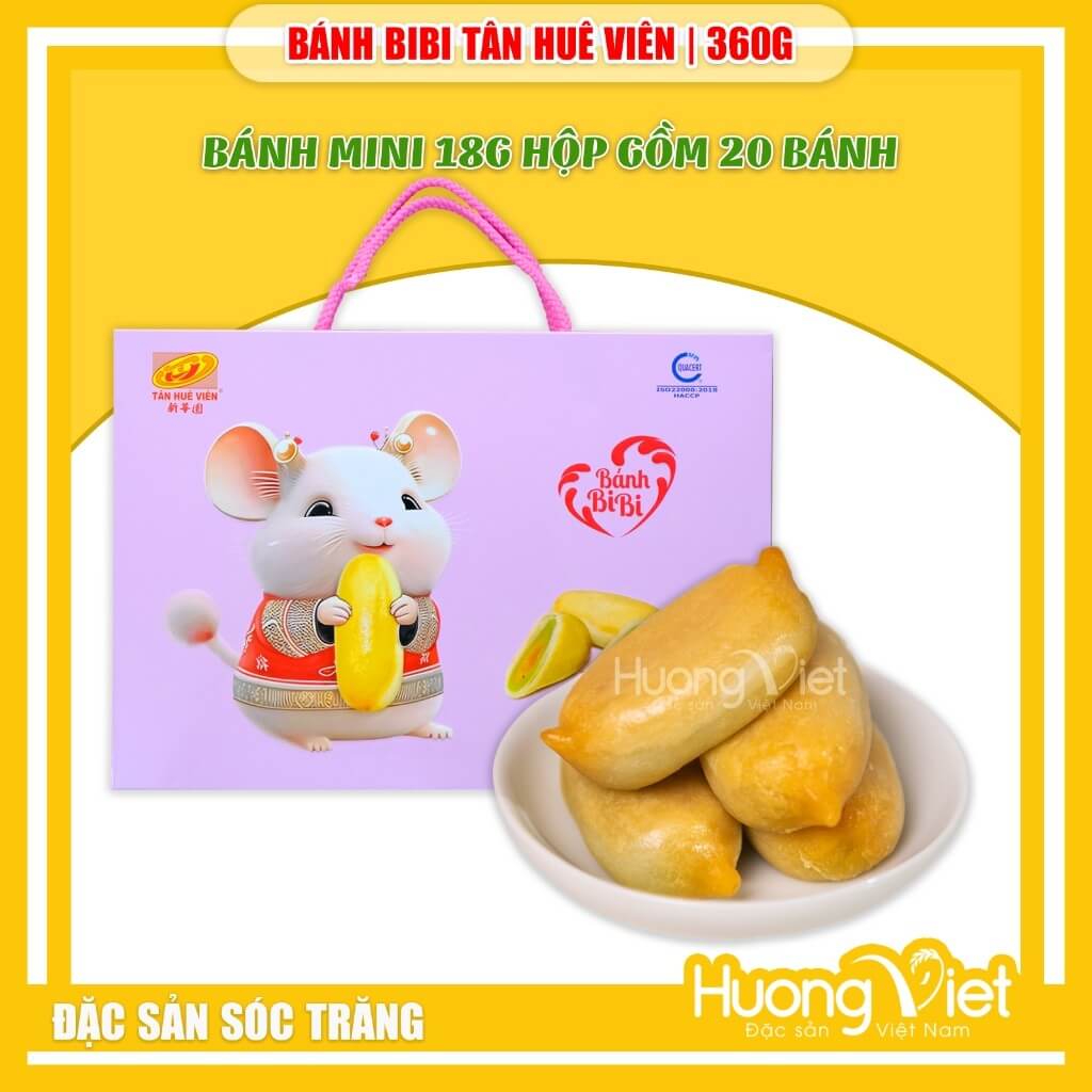 Bánh pía Bibi Tân Huê Viên vị Lá Dứa trứng - Ít ngọt, hộp 360g