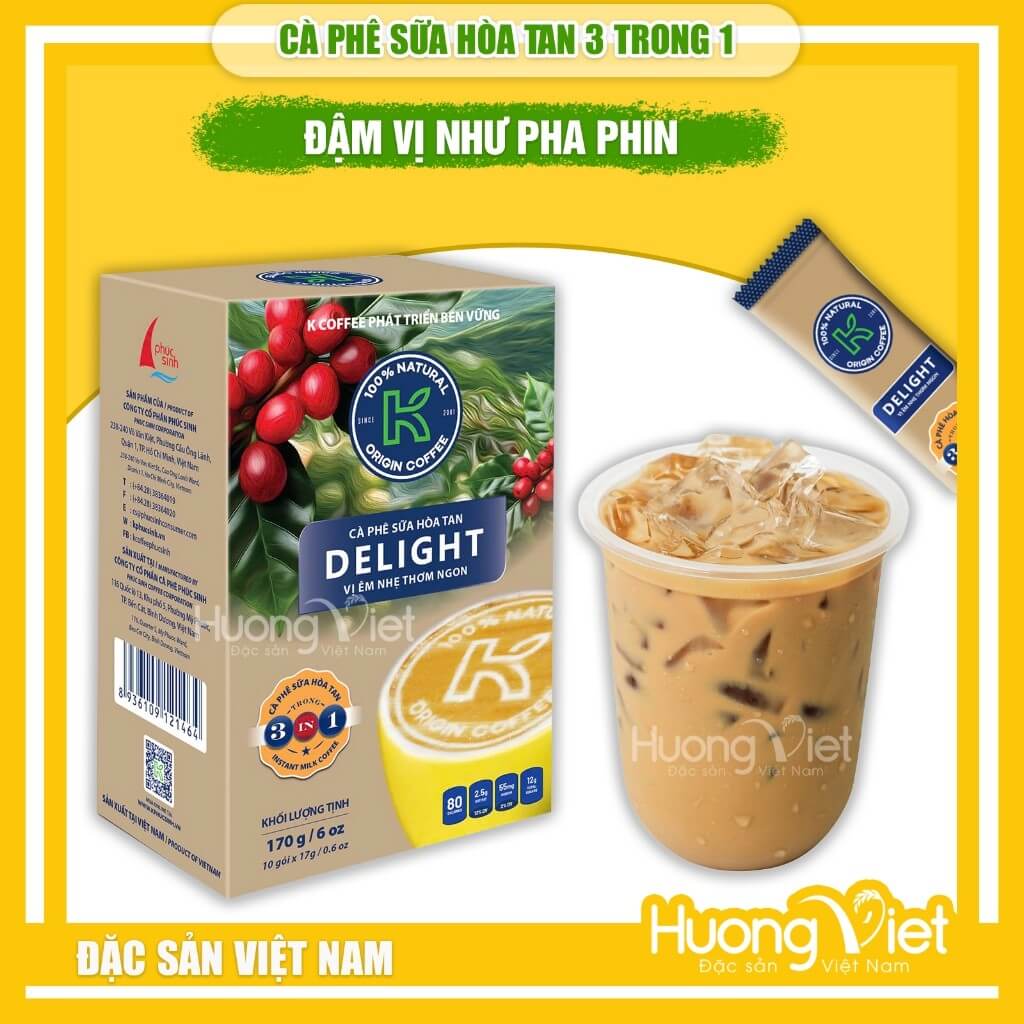 Cà phê sữa hòa tan 3in1 K Delight - Hộp 255g (15 gói)