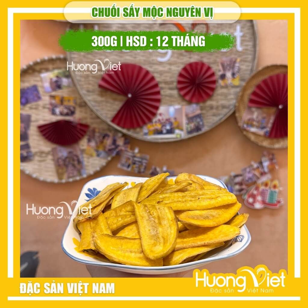 Chuối sấy mộc giòn không đường Thuận Hương túi zip 300g