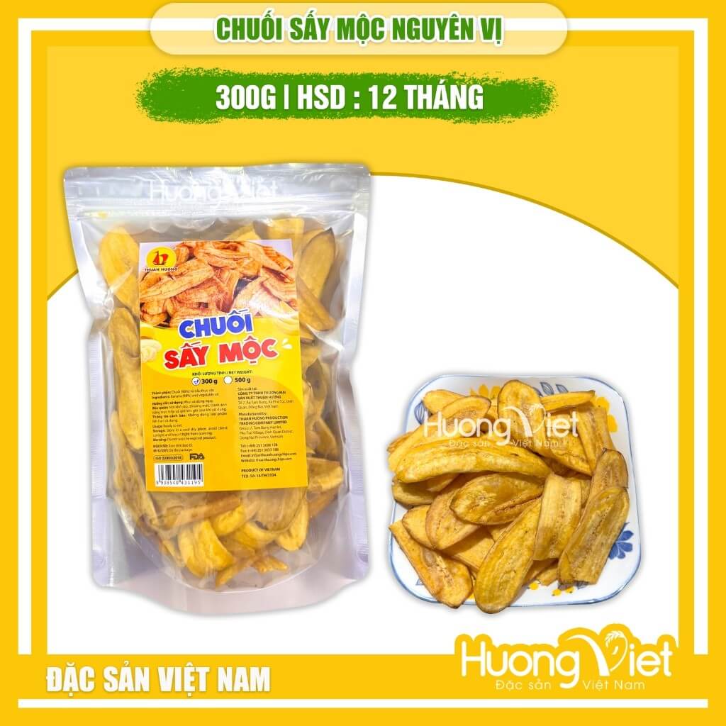 Chuối sấy mộc giòn không đường Thuận Hương túi zip 300g