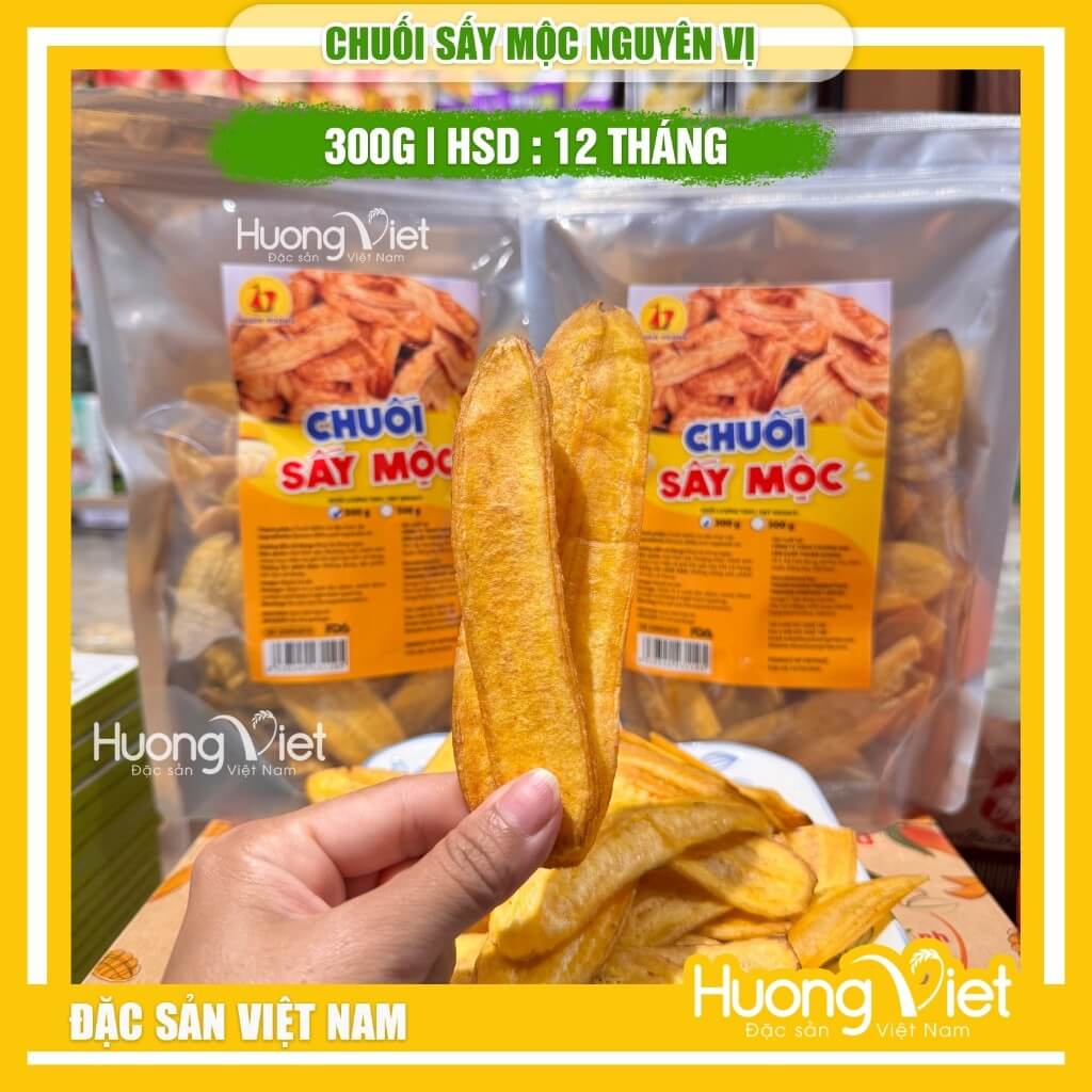 Chuối sấy mộc giòn không đường Thuận Hương túi zip 300g