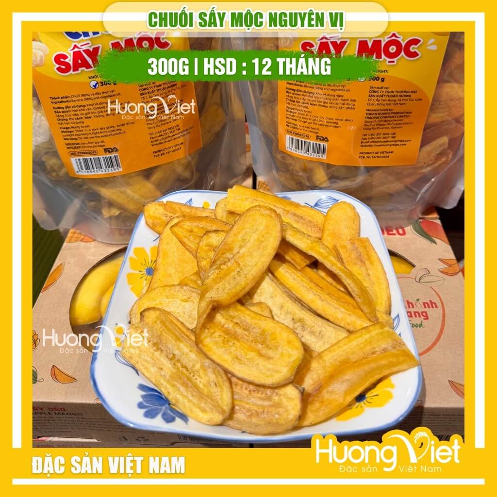 Chuối sấy mộc giòn không đường Thuận Hương túi zip 300g