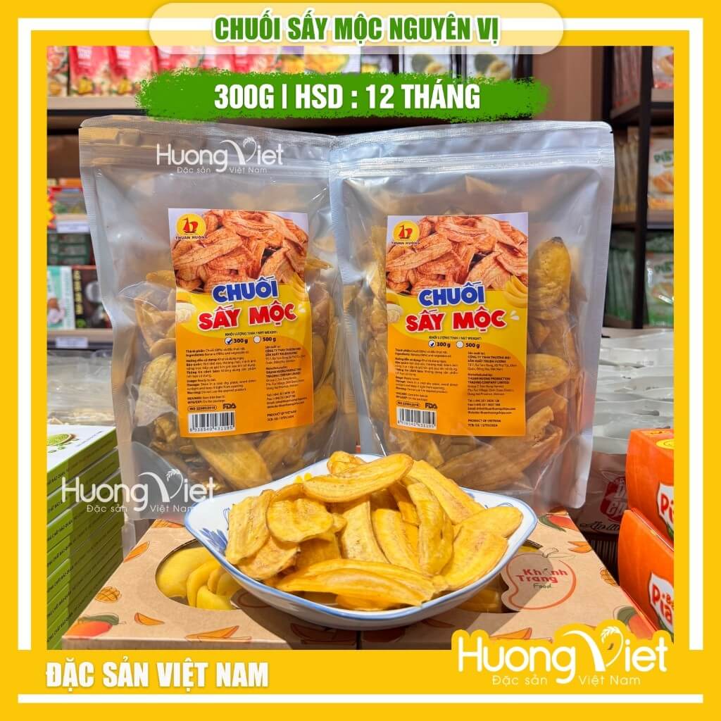 Chuối sấy mộc giòn không đường Thuận Hương túi zip 300g