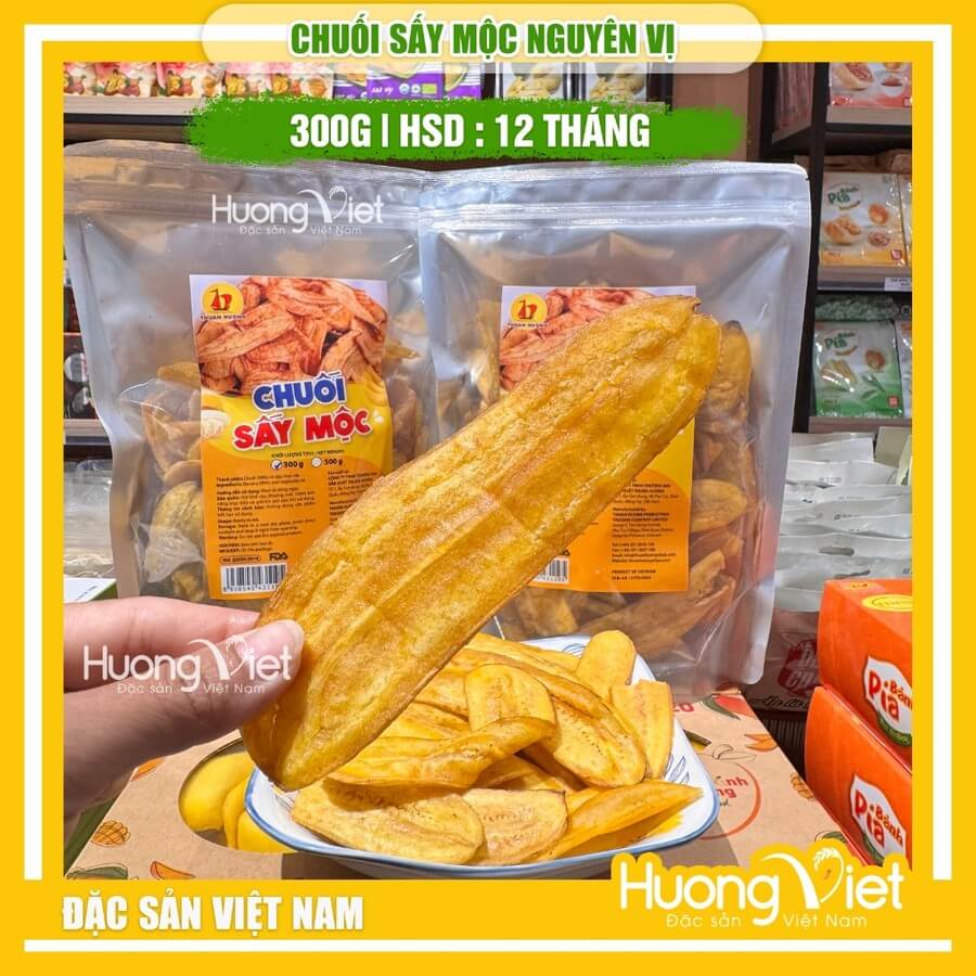 Chuối sấy mộc giòn không đường Thuận Hương túi zip 300g