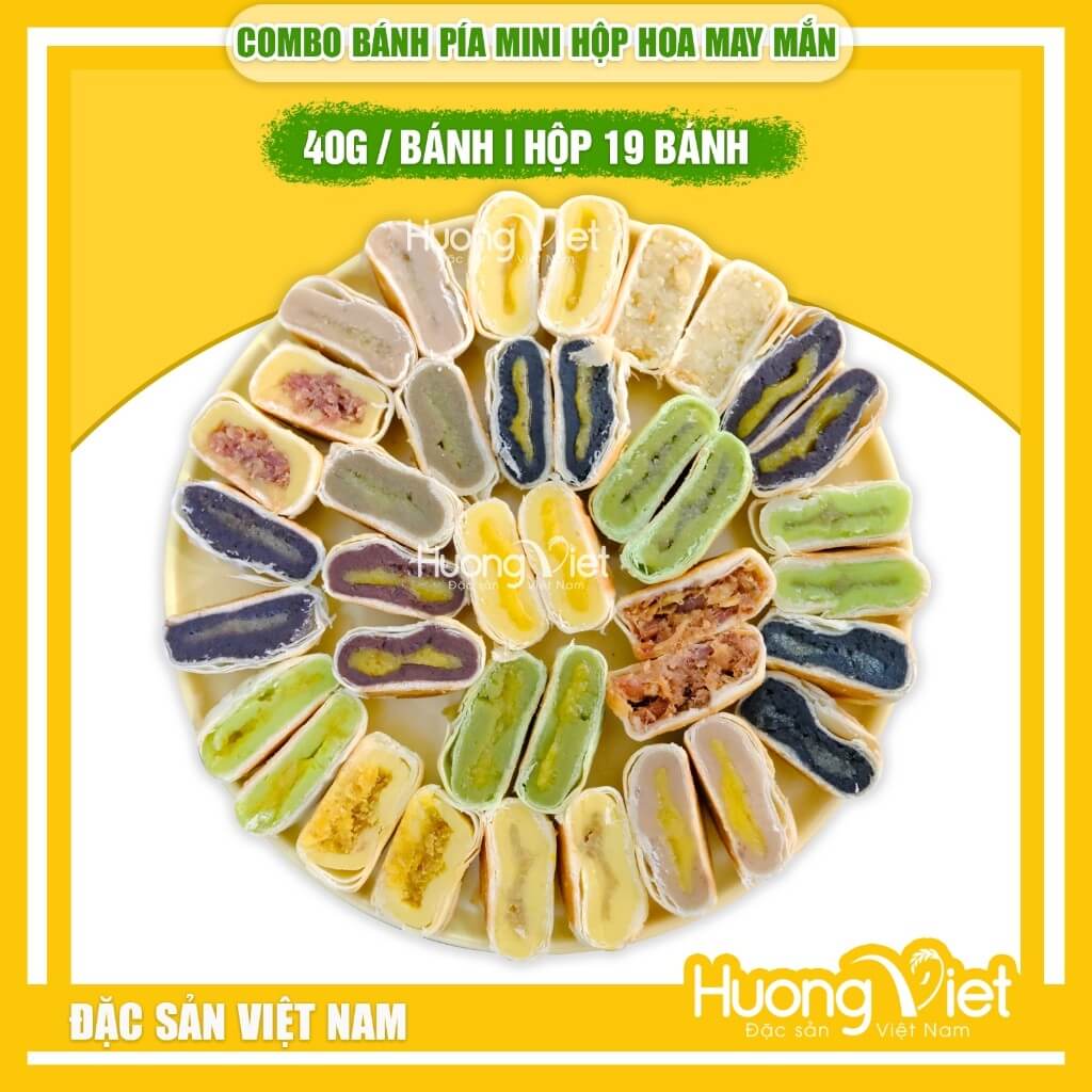 Hộp quà bánh pía "Hoa May Mắn" Tân Huê Viên mix 19 vị mini