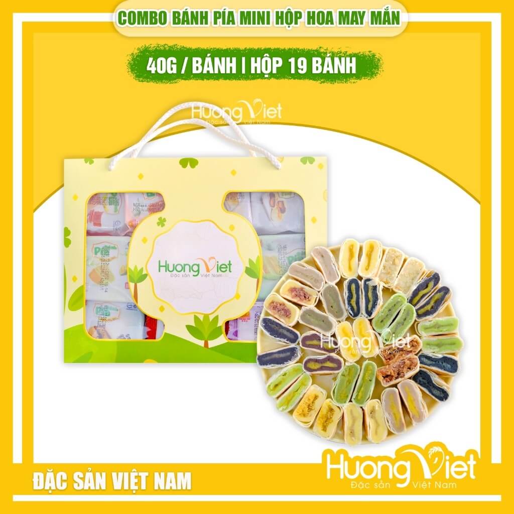 Hộp quà bánh pía "Hoa May Mắn" Tân Huê Viên mix 19 vị mini