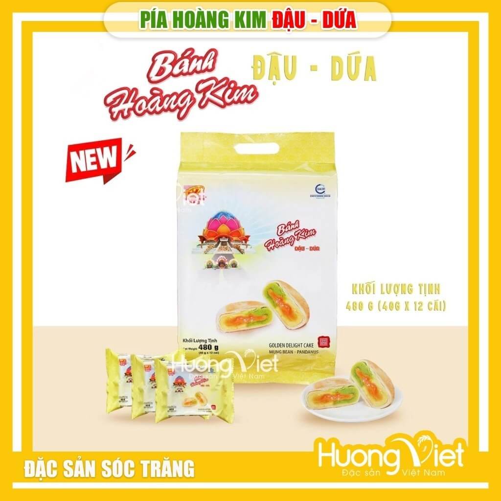 Bánh pía hoàng kim Đậu Xanh - Lá Dứa Tân Huê Viên (Túi 480g)