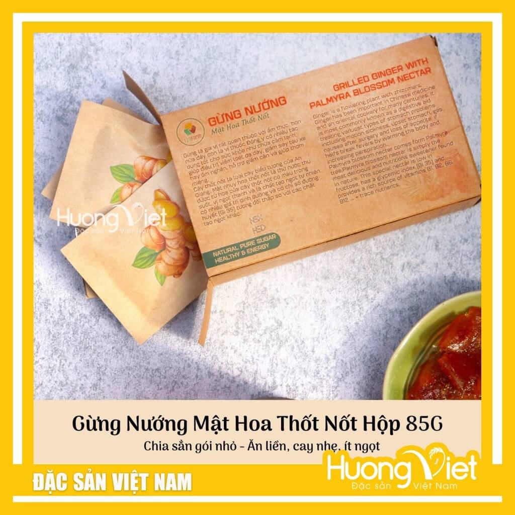 Gừng nướng mật hoa thốt nốt vị cay ấm 123Farm (Hộp 85g)