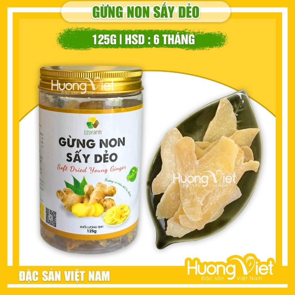 Gừng non sấy dẻo mềm thơm 123Farm (Hũ 125g)
