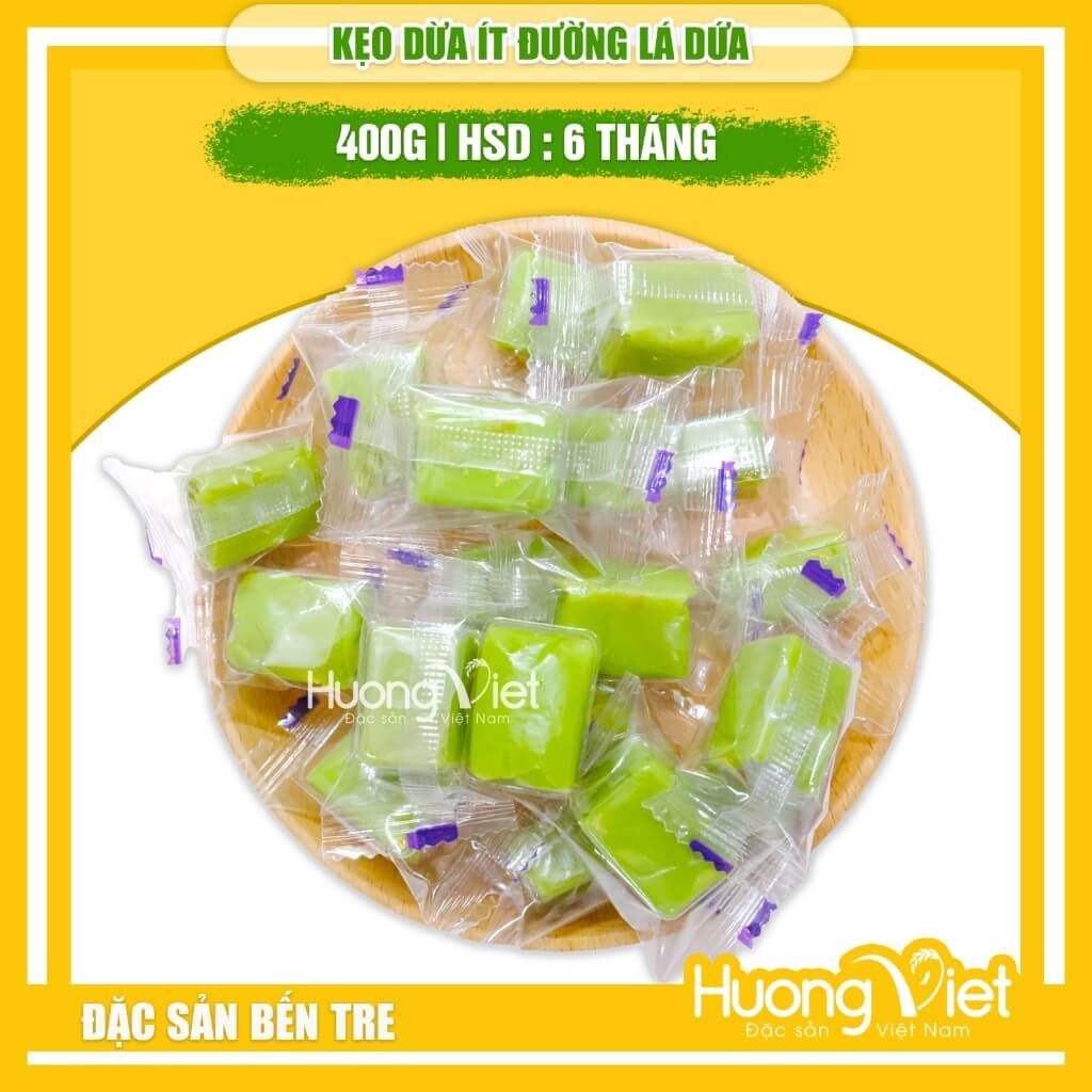 Kẹo dừa sáp Vicosap Trà Vinh vị lá dứa (Hộp 100g)