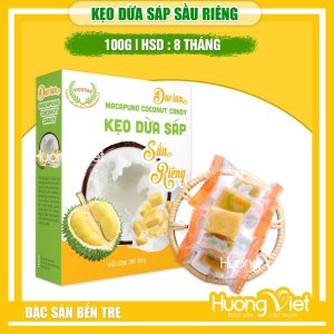 Kẹo dừa sáp Vicosap Trà Vinh vị sầu riêng (Hộp 100g)
