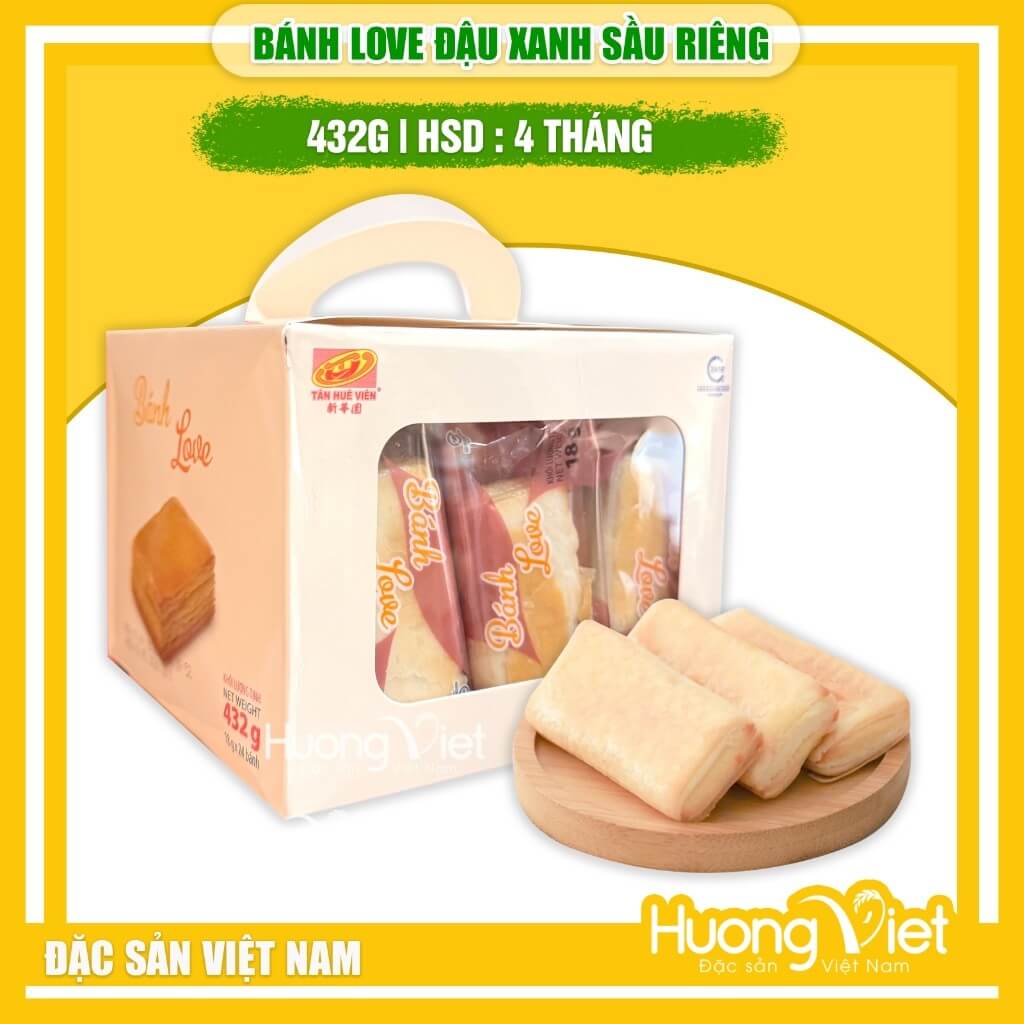 Bánh pía Love Tân Huê Viên đậu xanh sầu riêng (433g - 24 Cái)