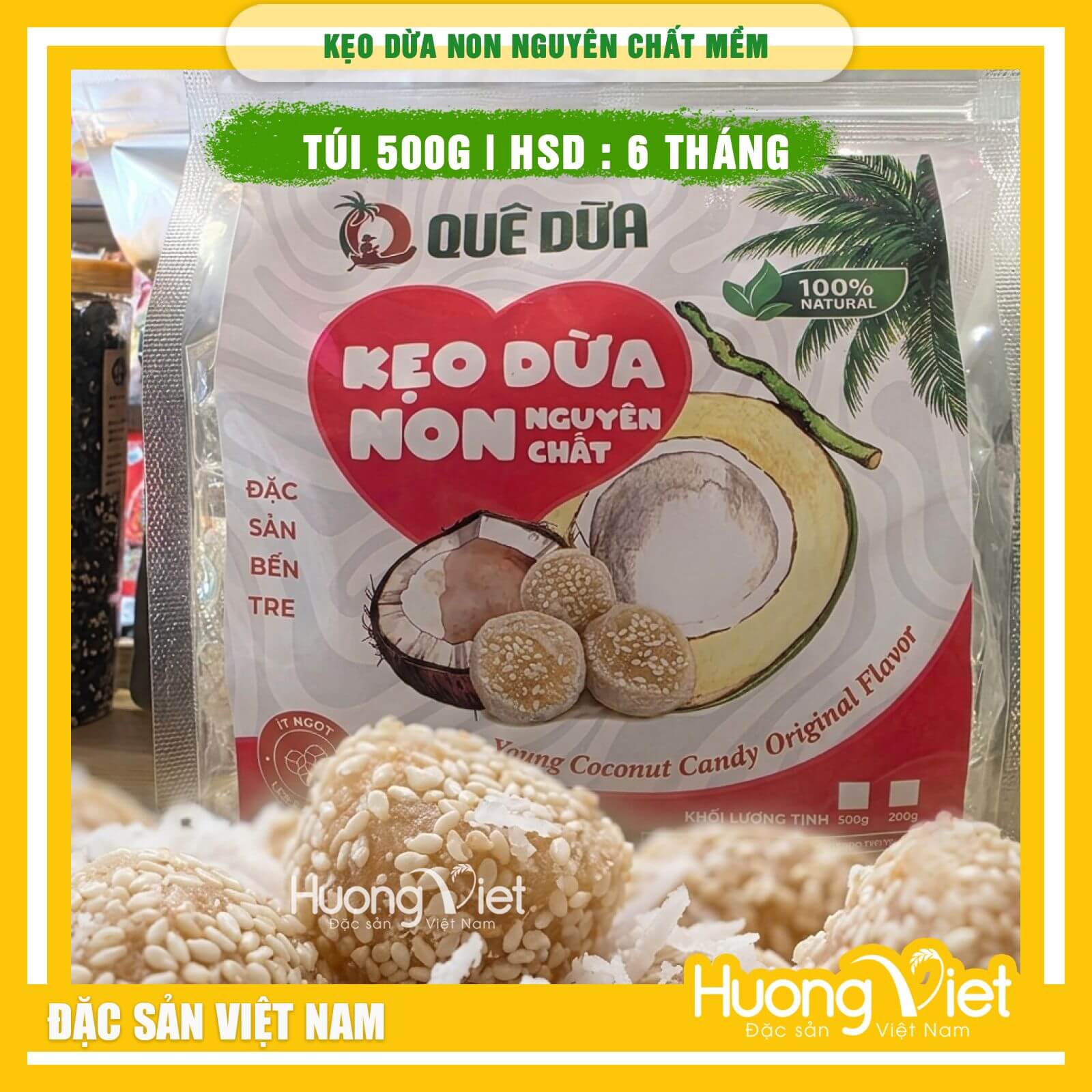 Kẹo dừa non Nguyên Chất Bến Tre - Hiệu Quê Dừa (Túi 500g)