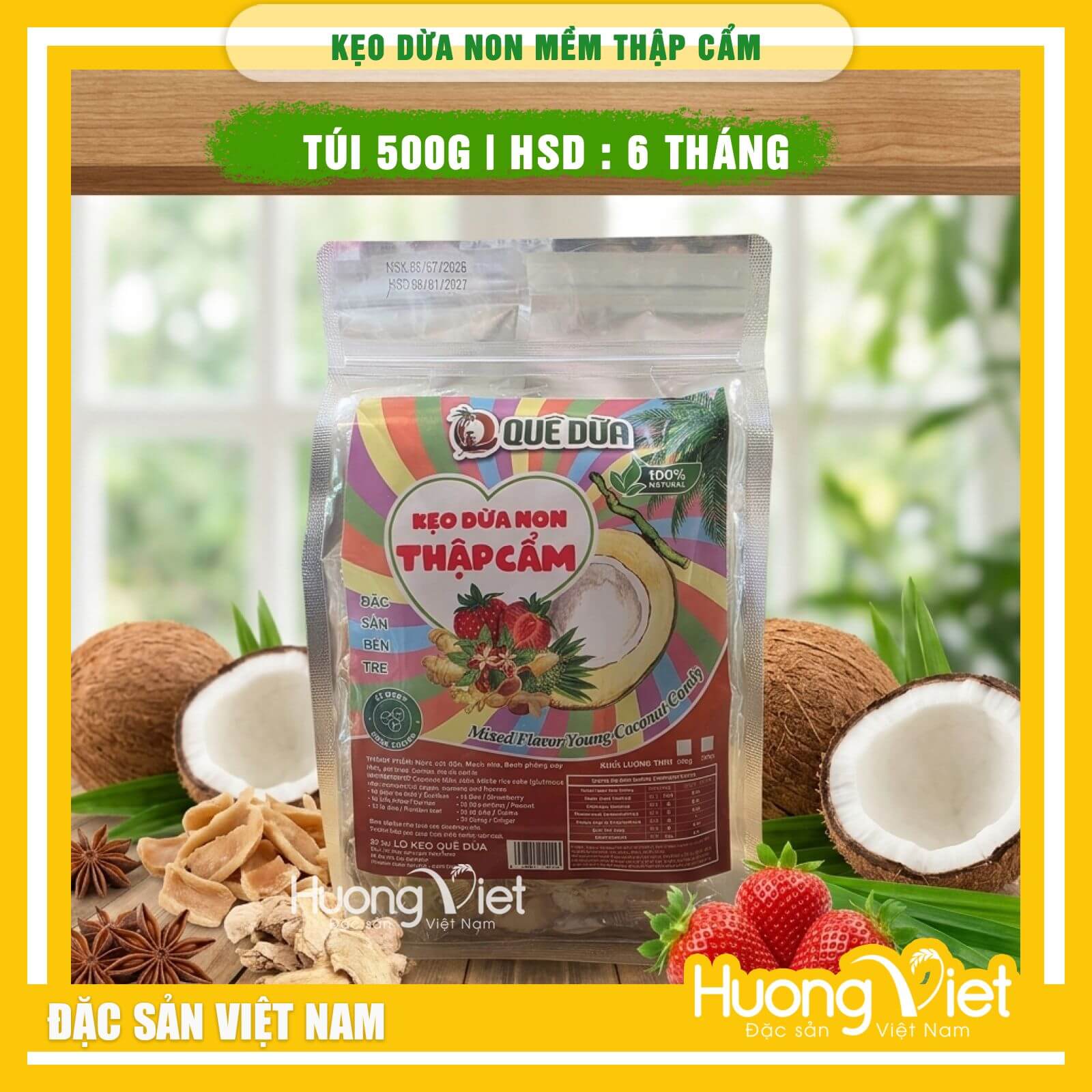 Kẹo dừa non Thập Cẩm Bến Tre - Hiệu Quê Dừa (Túi 500g)