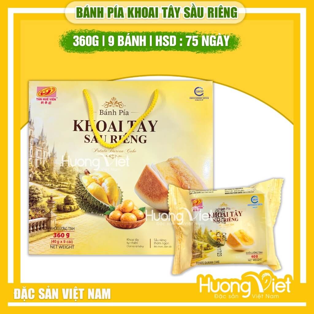 Bánh Pía Chay Nhân Khoai Tây Sầu Riêng Tân Huê Viên 360g (Hộp 9 Bánh)