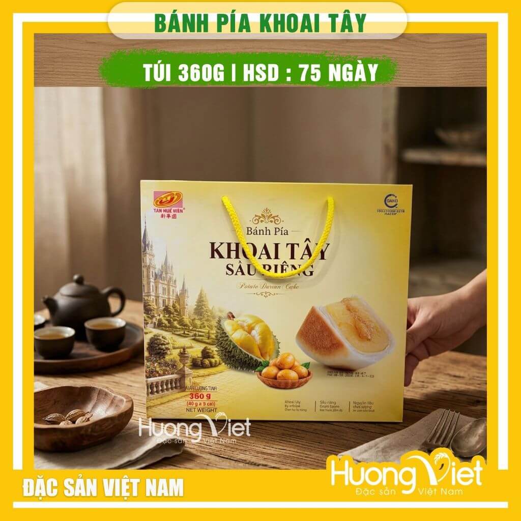 Bánh Pía Chay Nhân Khoai Tây Sầu Riêng Tân Huê Viên 360g (Hộp 9 Bánh)