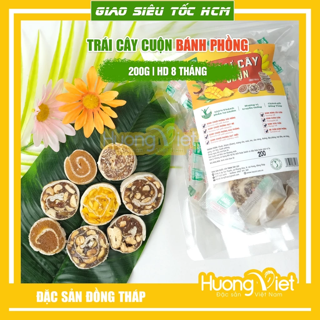 Trái cây cuộn thập cẩm Tư Bông đặc sản Đồng Tháp (Hộp 200g)