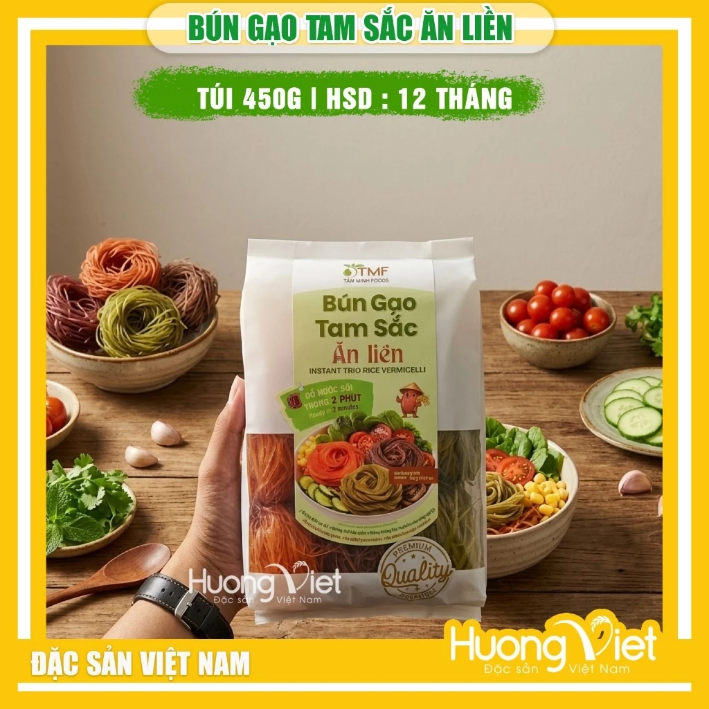 Bún gạo tam sắc rau củ ăn liền Tâm Minh Foods (Túi 450g)