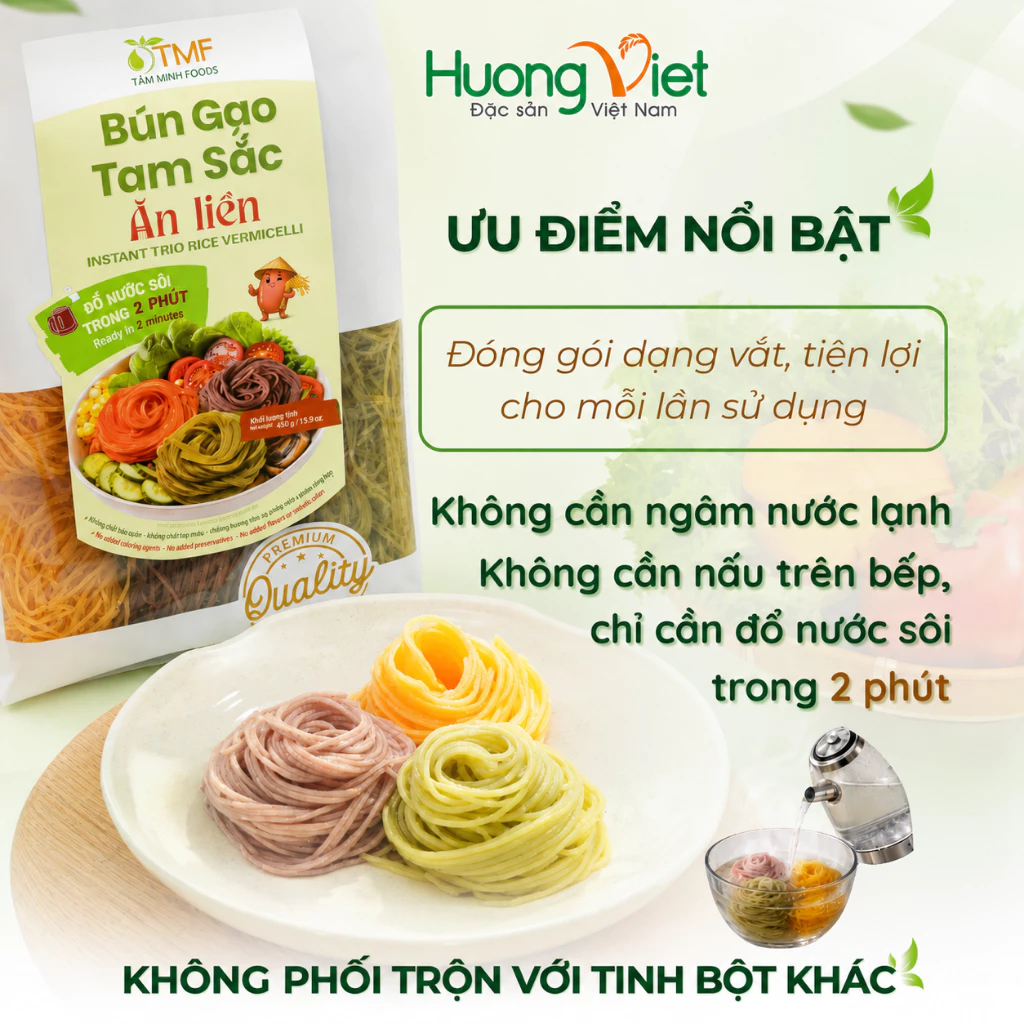 Bún gạo tam sắc rau củ ăn liền Tâm Minh Foods (Túi 450g)