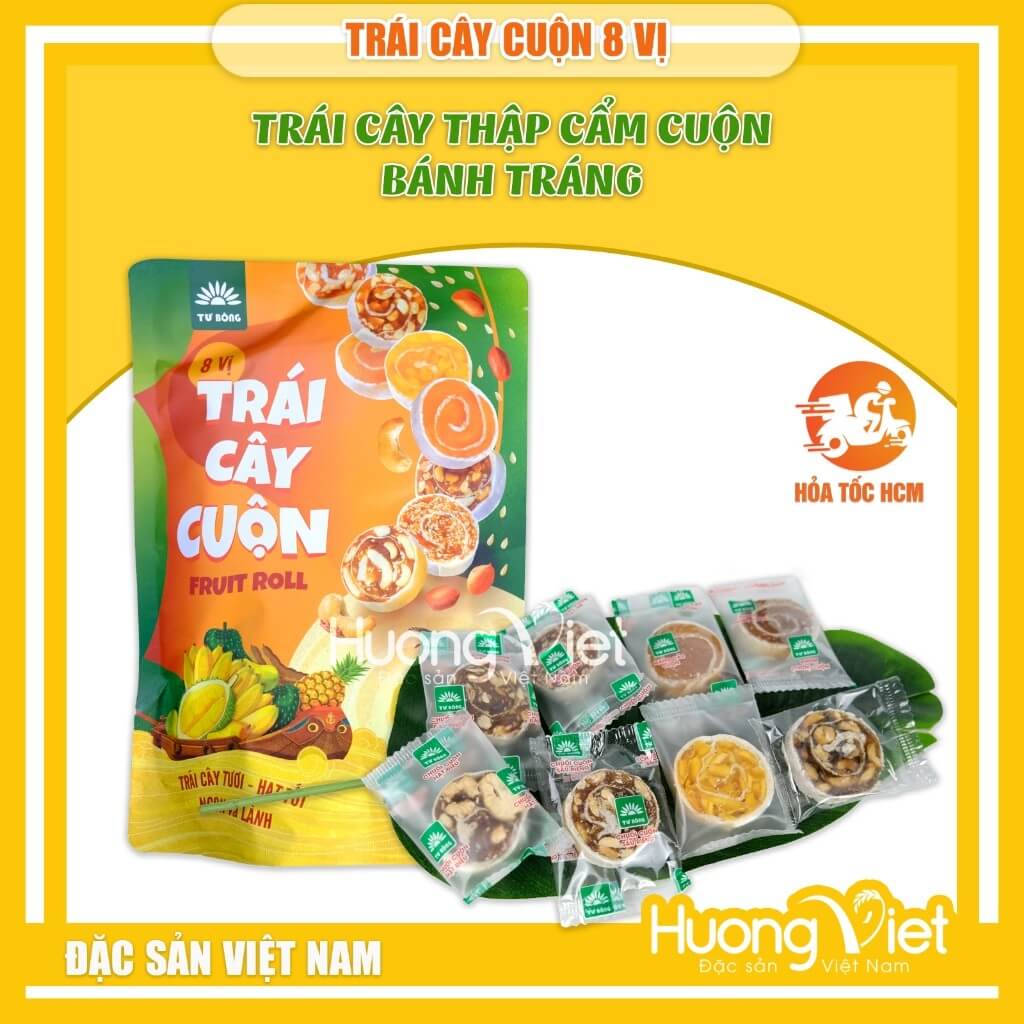Trái cây cuộn thập cẩm Tư Bông đặc sản Đồng Tháp (Hộp 200g)